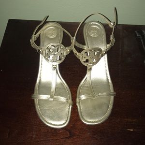 Tory Burch gold wedges